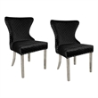 Anova Side Dining Chair Set of 2-Rivet Trim-Silver Stainless Steel-Black Fabric