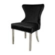 Anova Side Dining Chair Set of 2-Rivet Trim-Silver Stainless Steel-Black Fabric