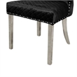Anova Side Dining Chair Set of 2-Rivet Trim-Silver Stainless Steel-Black Fabric