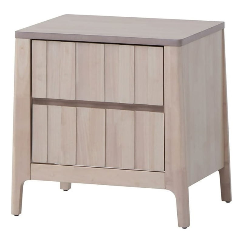 Vasu Nightstand-2 Drawers-White Wash Solid Rubberwood-21 Inch