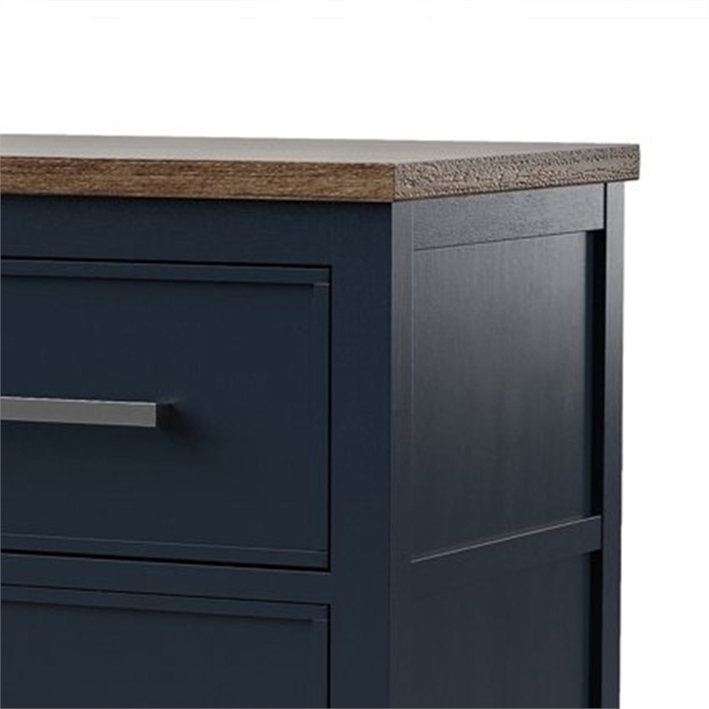 Tela Nightstand-2 Drawers-Metal Handles-25 Inch Blue Solid Pinewood