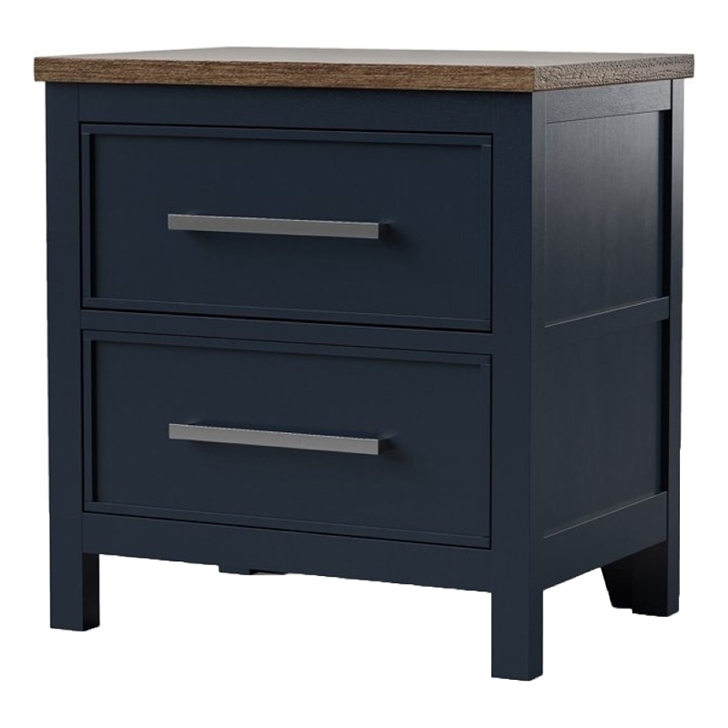 Tela Nightstand-2 Drawers-Metal Handles-25 Inch Blue Solid Pinewood