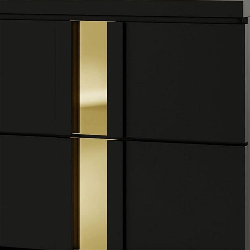 Yoki Nightstand-2 Drawers-Modern Glam Black and Gold-23 Inch
