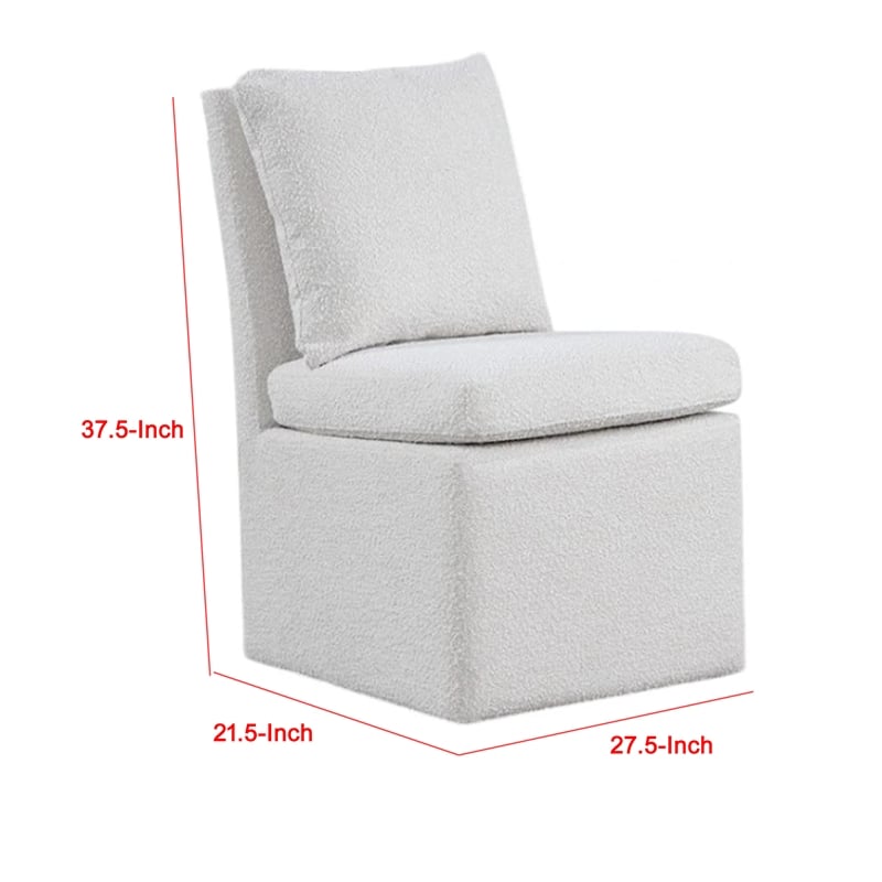 Ager Side Dining Chair with 6 Caster Wheels-Barrel Style-White Boucle
