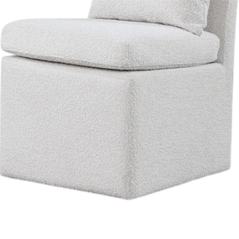 Ager Side Dining Chair with 6 Caster Wheels-Barrel Style-White Boucle