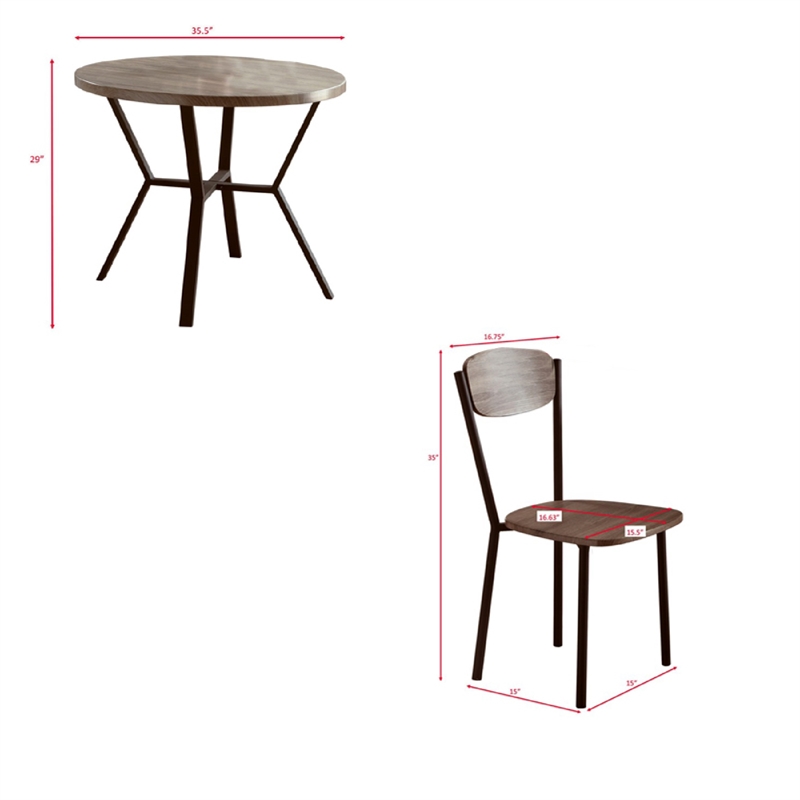 Jiho 5pc Dining Table and 4 Chairs Set-Graywash-Black Metal Base