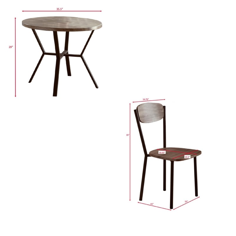 Jiho 5pc Dining Table and 4 Chairs Set-Graywash-Black Metal Base