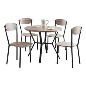 Jiho 5pc Dining Table and 4 Chairs Set-Graywash-Black Metal Base