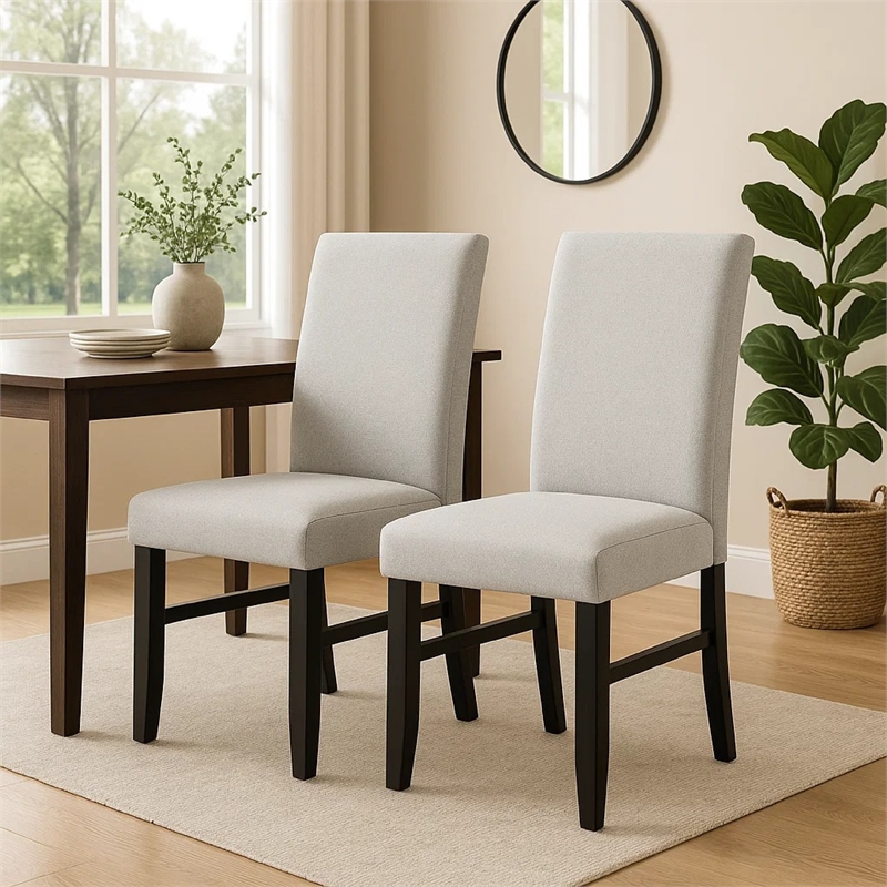 Riac Set of 2 Side Dining Chairs-Black Wood-Dove Gray Fabric Seat