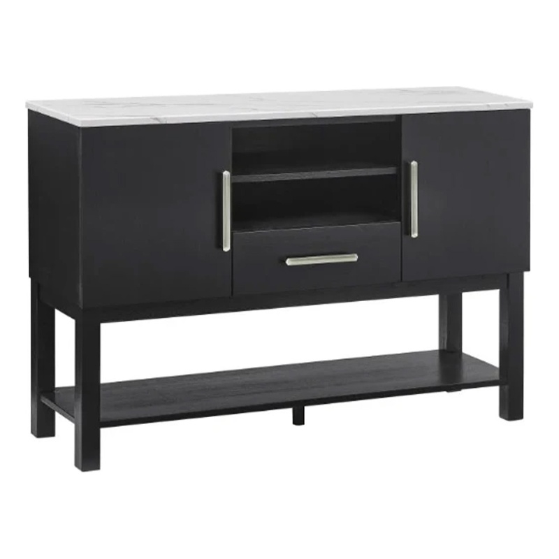 Amber Sideboard Buffet Server Cabinet-2 Cabinets and 2 Shelves-Black