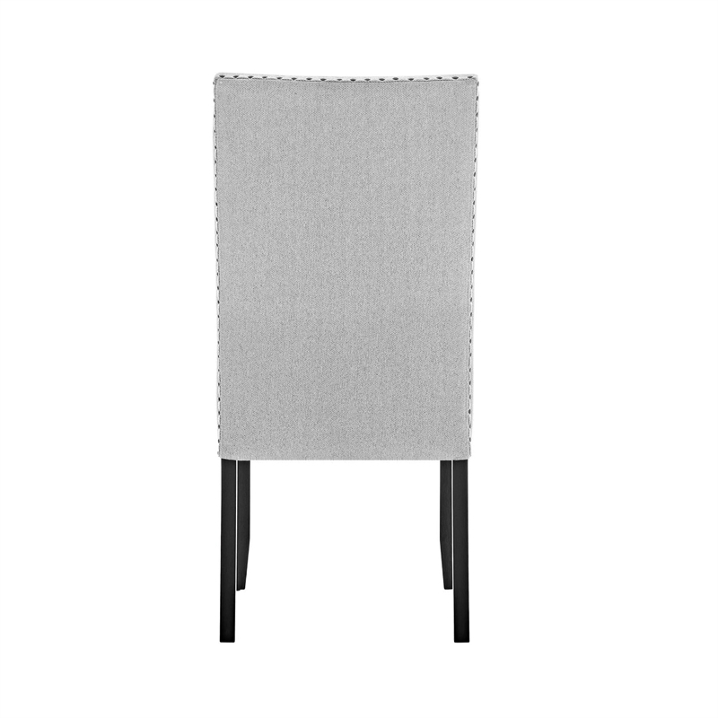 Viem Dining Chair Set of 2-Black Wood-Gray Fabric Seat-Nailhead Trim
