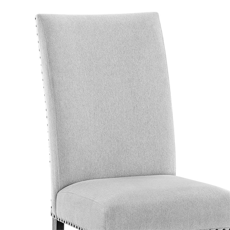 Viem Dining Chair Set of 2-Black Wood-Gray Fabric Seat-Nailhead Trim
