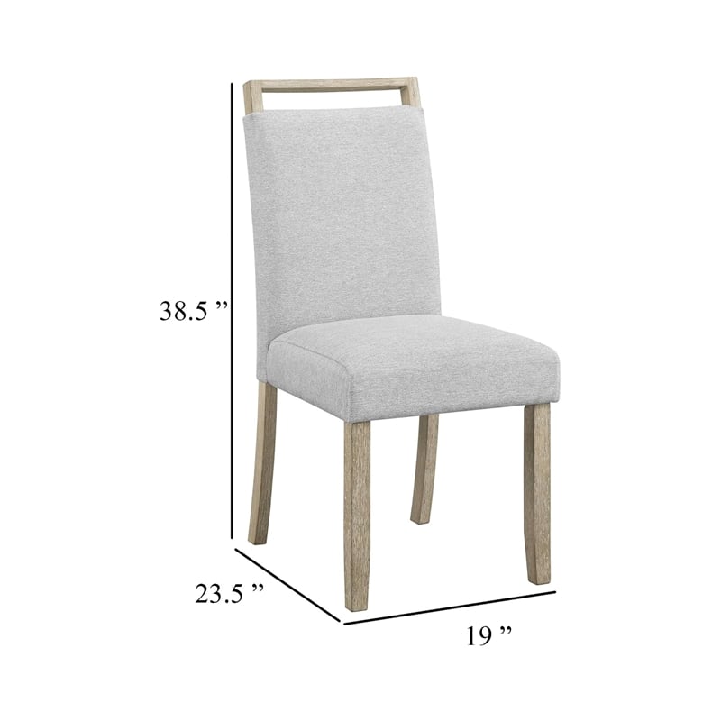 Koji Dining Chair Set of 2-Gray Fabric Padded Seat-Brown Wood Frame