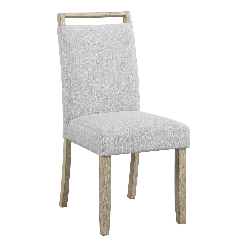 Koji Dining Chair Set of 2-Gray Fabric Padded Seat-Brown Wood Frame