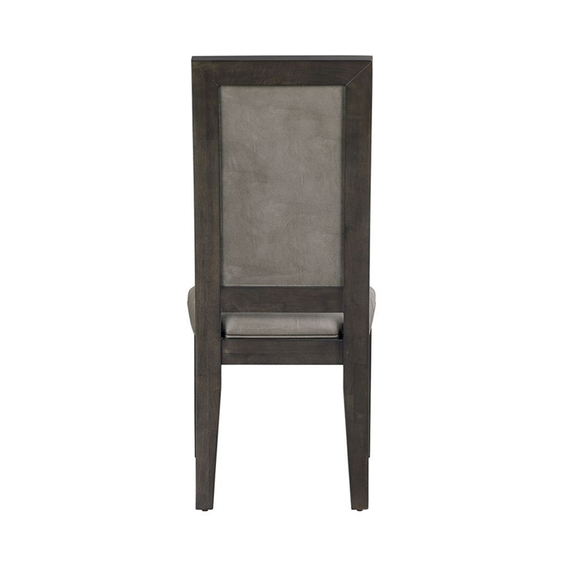 Jefy Side Dining Chair Set of 2-Gray Faux Leather-Espresso Brown Wood