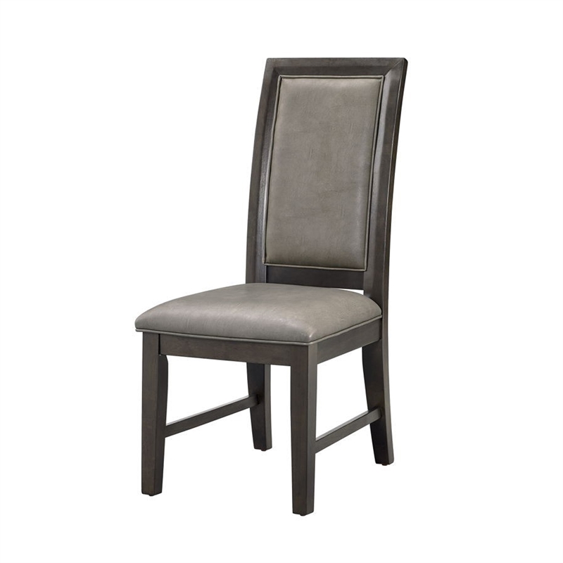 Jefy Side Dining Chair Set of 2-Gray Faux Leather-Espresso Brown Wood