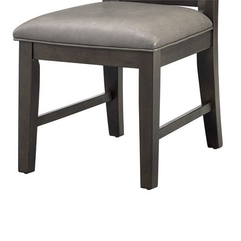 Jefy Side Dining Chair Set of 2-Gray Faux Leather-Espresso Brown Wood