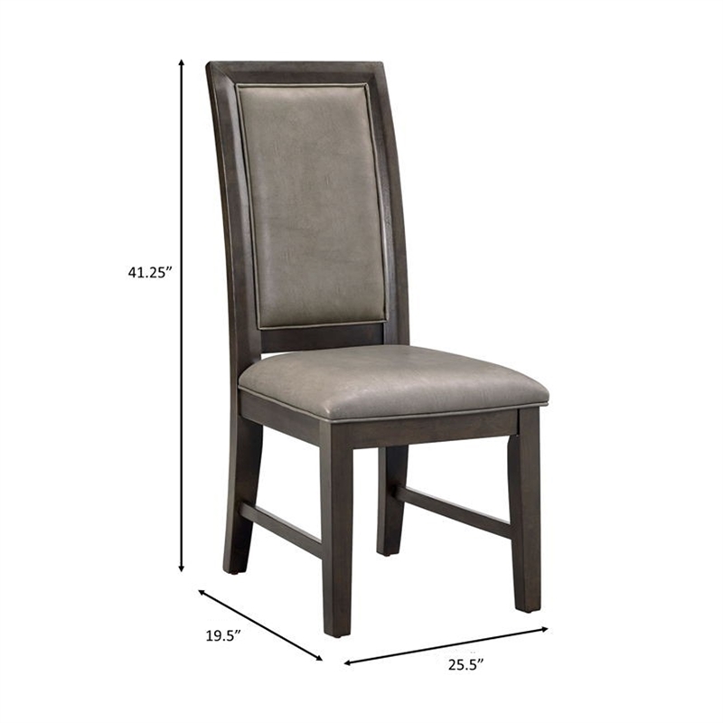 Jefy Side Dining Chair Set of 2-Gray Faux Leather-Espresso Brown Wood
