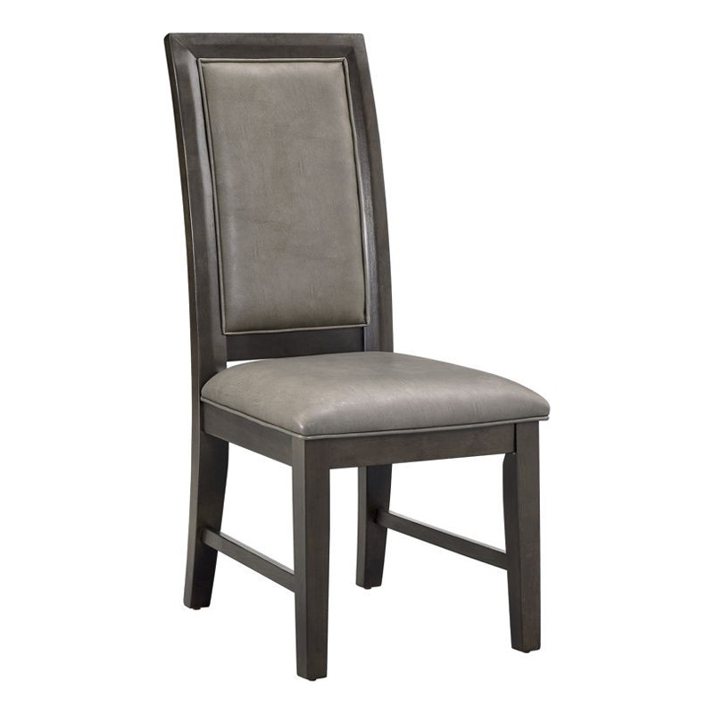 Jefy Side Dining Chair Set of 2-Gray Faux Leather-Espresso Brown Wood