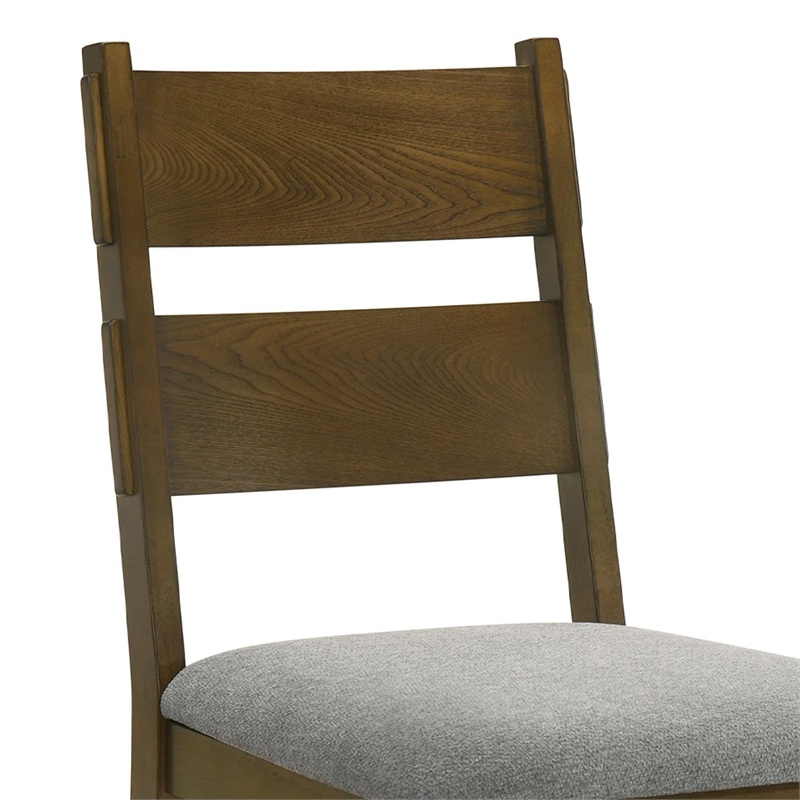 Lyoi Dining Chair Set of 2-Gray Padded Fabric Seat-Brown Wood Legs