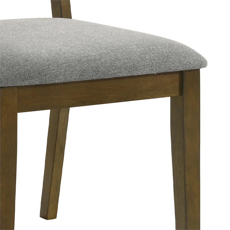 Lyoi Dining Chair Set of 2-Gray Padded Fabric Seat-Brown Wood Legs