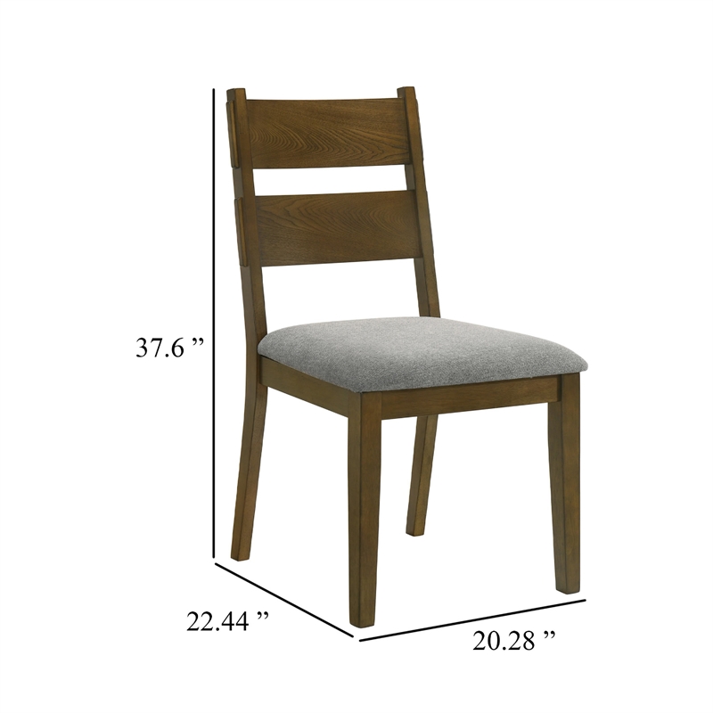 Lyoi Dining Chair Set of 2-Gray Padded Fabric Seat-Brown Wood Legs