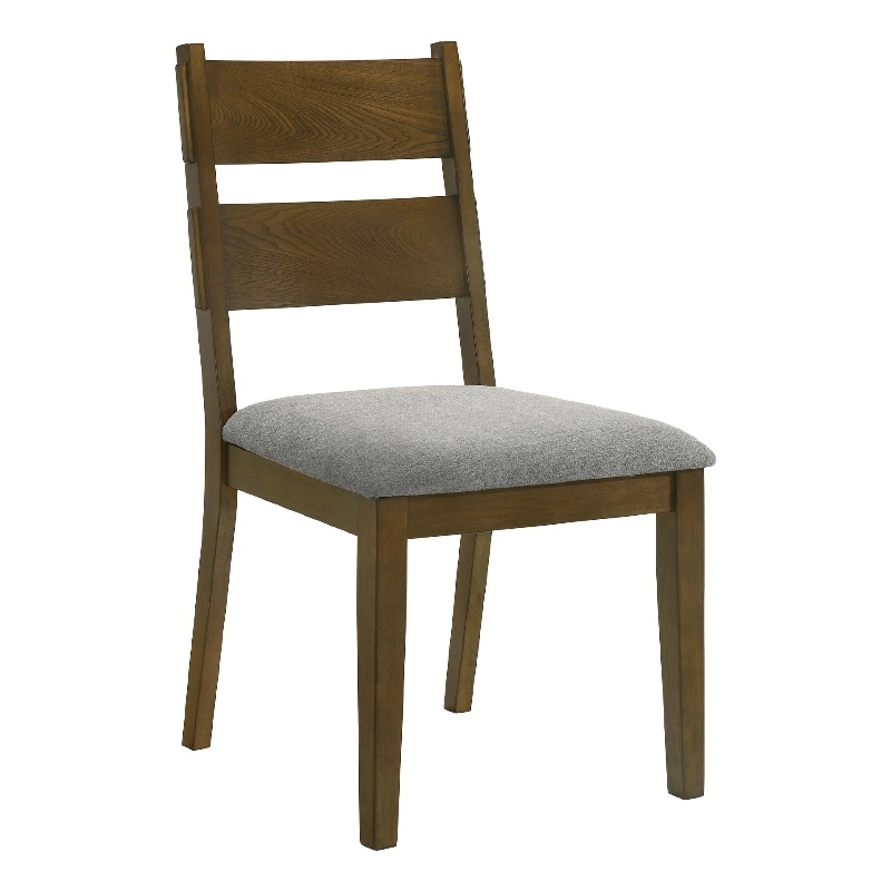 Lyoi Dining Chair Set of 2-Gray Padded Fabric Seat-Brown Wood Legs