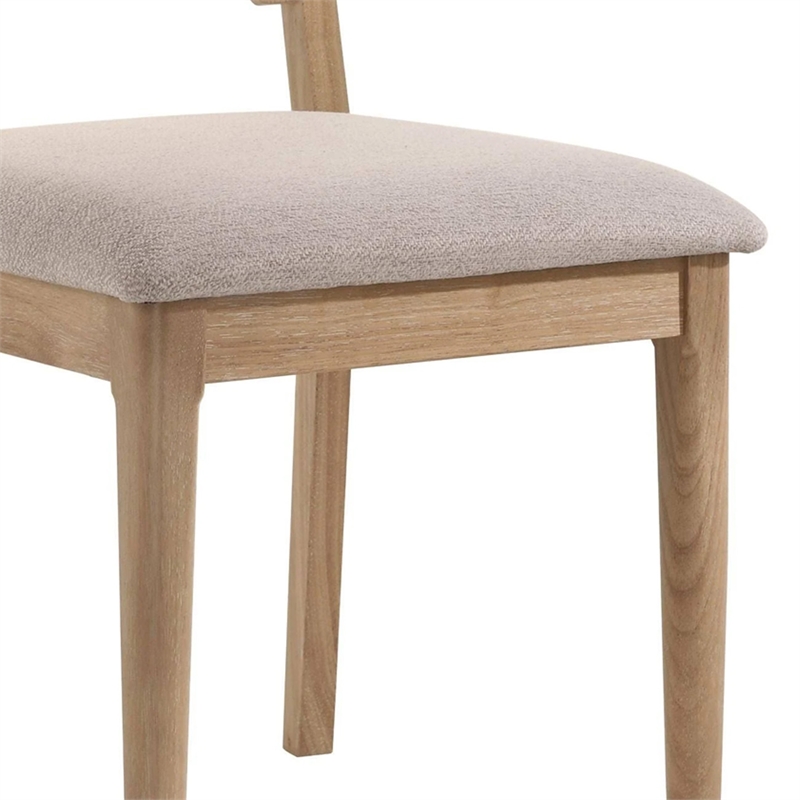 Aruk Dining Chair Set of 2-Khaki Padded Fabric Seat-Brown Wood Legs