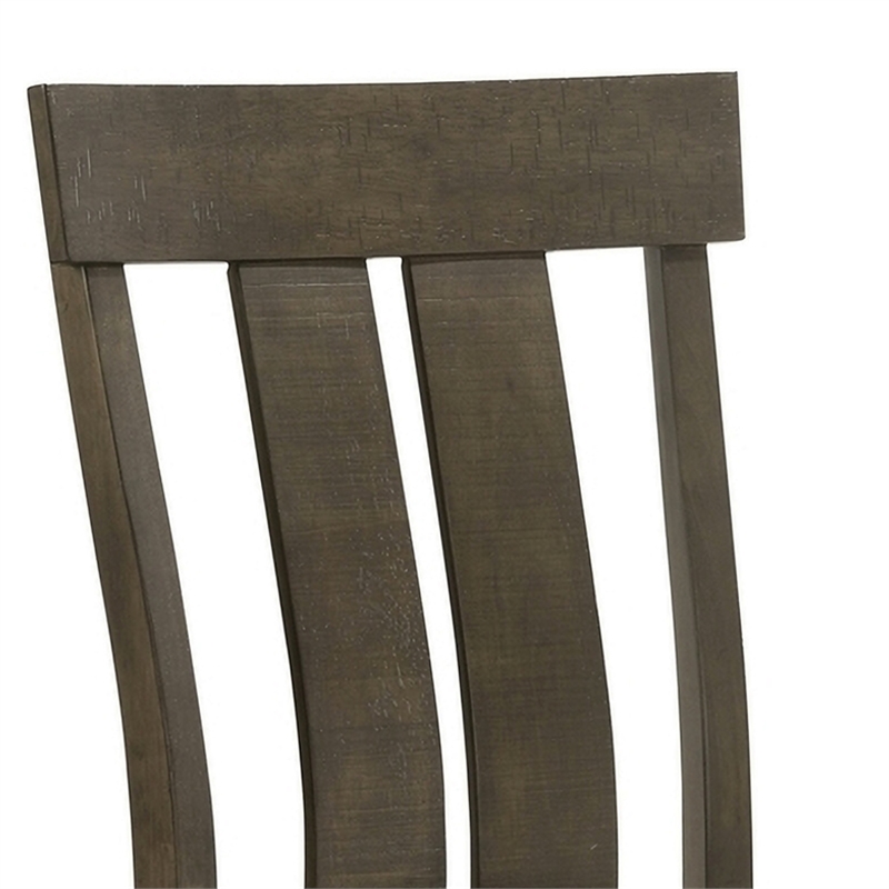 Omal Set of 2 Dining Chairs-Brown Wood Slatted Back-Gray Fabric Seat