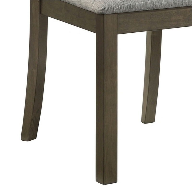 Omal Set of 2 Dining Chairs-Brown Wood Slatted Back-Gray Fabric Seat