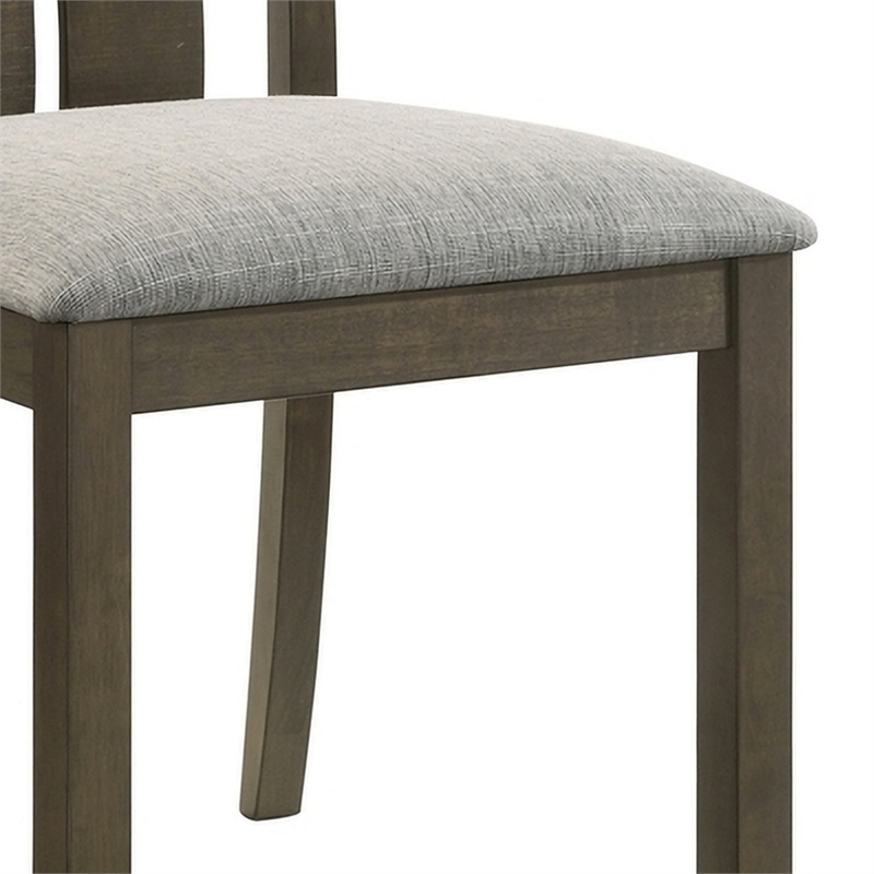 Omal Set of 2 Dining Chairs-Brown Wood Slatted Back-Gray Fabric Seat