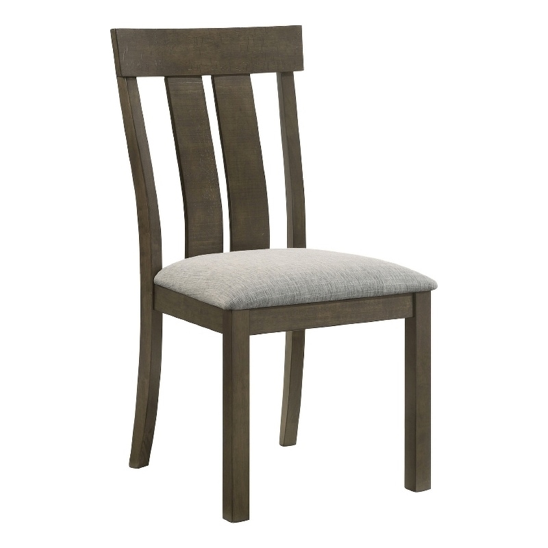 Omal Set of 2 Dining Chairs-Brown Wood Slatted Back-Gray Fabric Seat