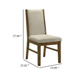 Liyo Set of 2 Side Dining Chairs-Brown Wood Frame-Beige Fabric Seating