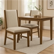 Liyo Set of 2 Side Dining Chairs-Brown Wood Frame-Beige Fabric Seating