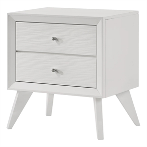 Tory Nightstand-2 Drawers-White Solid Wood-Bronze Round Knobs
