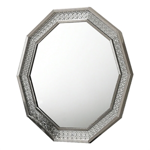 Cyl Vanity Dresser Mirror-Geometric Metallic Gray Backlit LED Frame