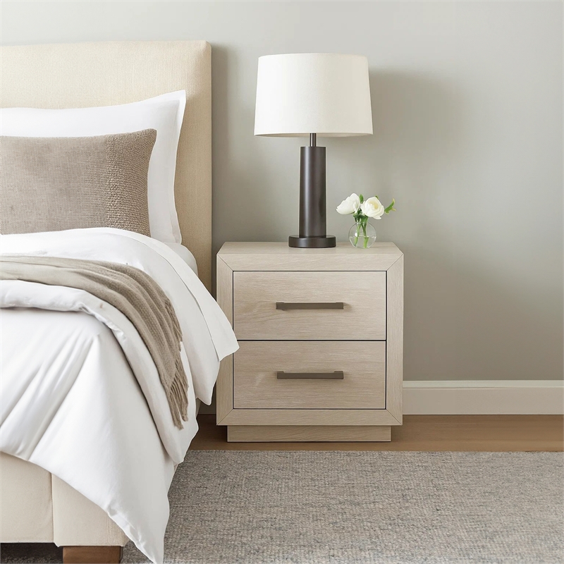 Kexa Nightstand-USB and LED-2 Drawers Chrome Handles-Light Gray