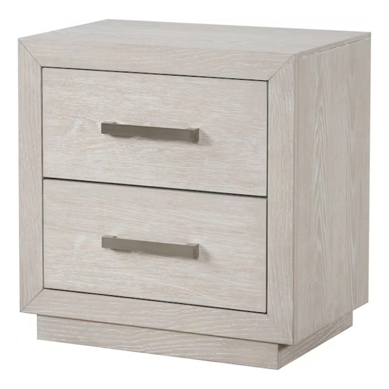 Kexa Nightstand-USB and LED-2 Drawers Chrome Handles-Light Gray