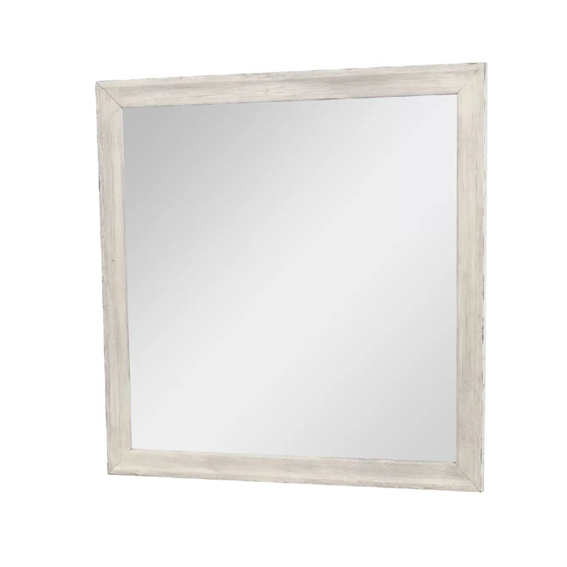 Dresser Mirror-Antique White Poplar Wood Frame-Square 40 Inch