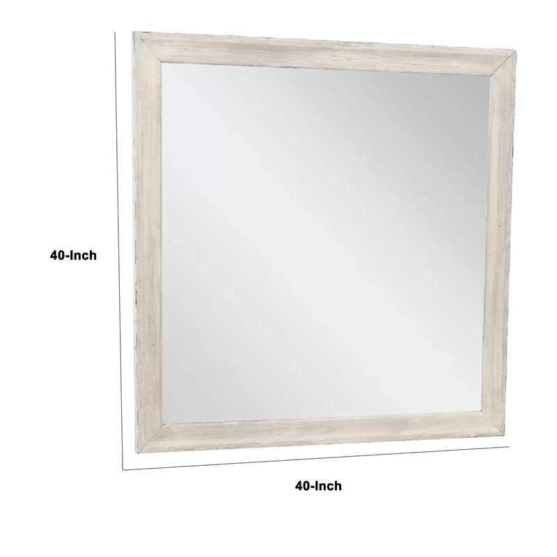 Dresser Mirror-Antique White Poplar Wood Frame-Square 40 Inch