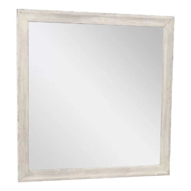 Dresser Mirror-Antique White Poplar Wood Frame-Square 40 Inch