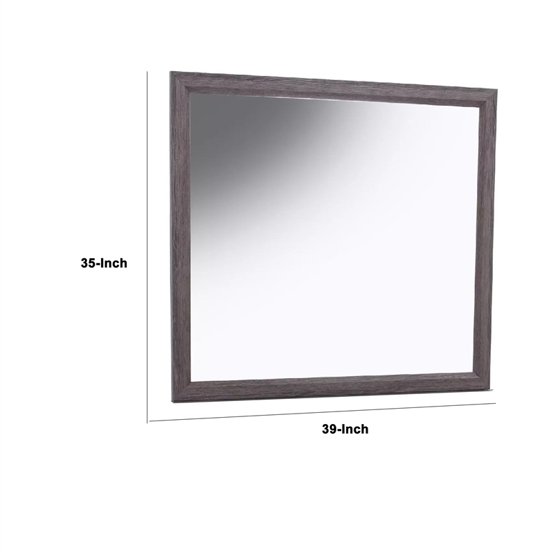 Dresser Mirror-Foil Gray Solid Wood-35x39 Broad Frame Design