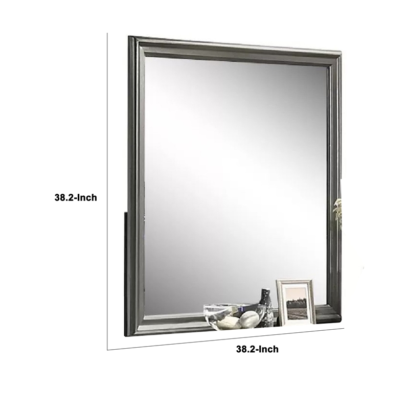 Modern Dresser Mirror-Dark Gray-Square 38 Inch Solid Wood Frame
