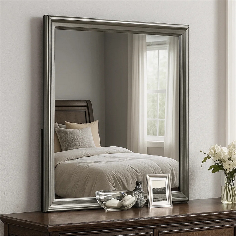 Modern Dresser Mirror-Dark Gray-Square 38 Inch Solid Wood Frame