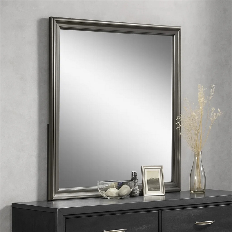 Modern Dresser Mirror-Dark Gray-Square 38 Inch Solid Wood Frame