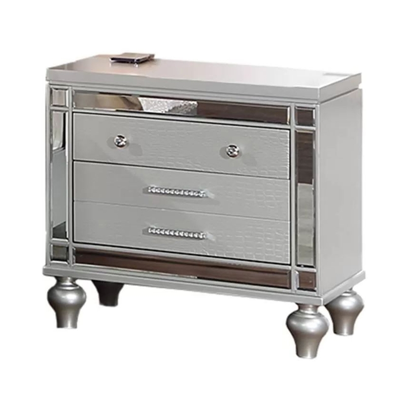 Bailey Nightstand with 2 Drawers and USB Port-Silver Acacia Wood