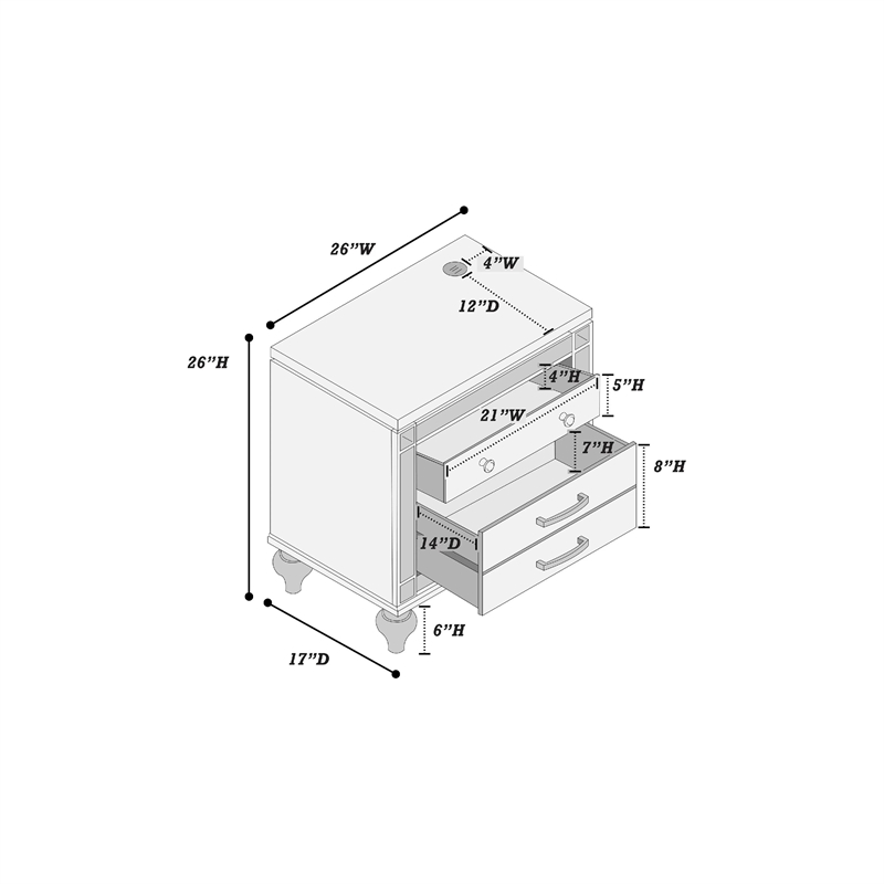 Bailey Nightstand with 2 Drawers and USB Port-Silver Acacia Wood