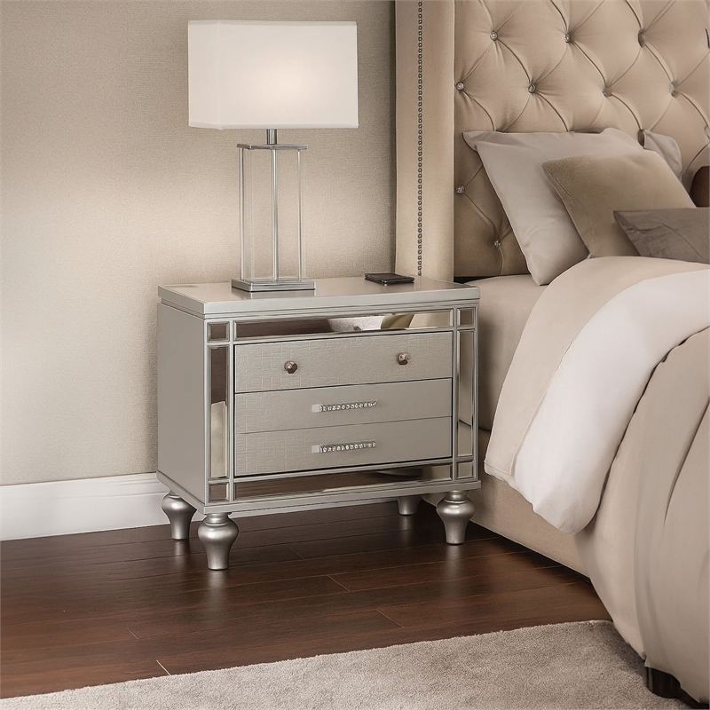 Bailey Nightstand with 2 Drawers and USB Port-Silver Acacia Wood