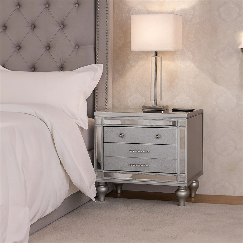 Bailey Nightstand with 2 Drawers and USB Port-Silver Acacia Wood
