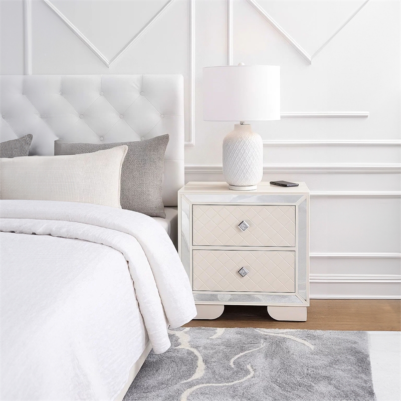 Athon Nightstand with 2 Drawers-Built-In Charging Port-Ivory Wood